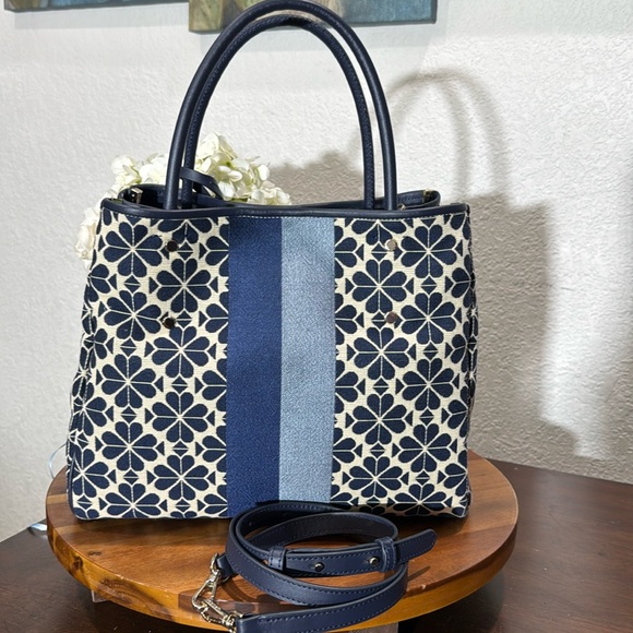 Kate Spade Flower Jacquard Stripe Everything Medium Tote Blue Multi. - Picture 13 of 14